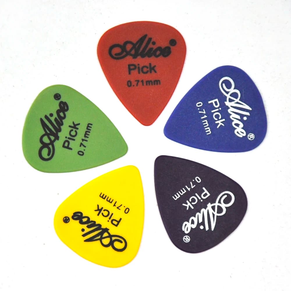 Lotto da 100 plettri Alice AP-T 0.71mm in Delrin di media spessore per chitarra, colori misti