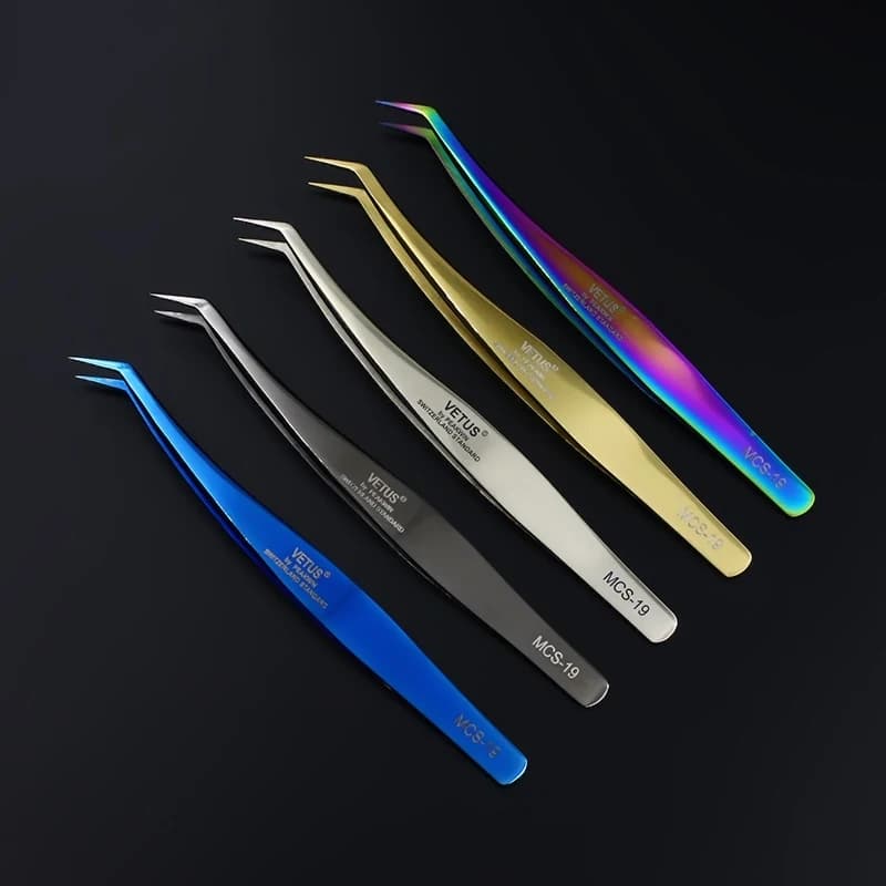 Nuovo 100% VETUS MCS18 /19 pinzette arcobaleno pinzette estensione ciglia finte pinzette delfino in acciaio inossidabile 5 colori scegli