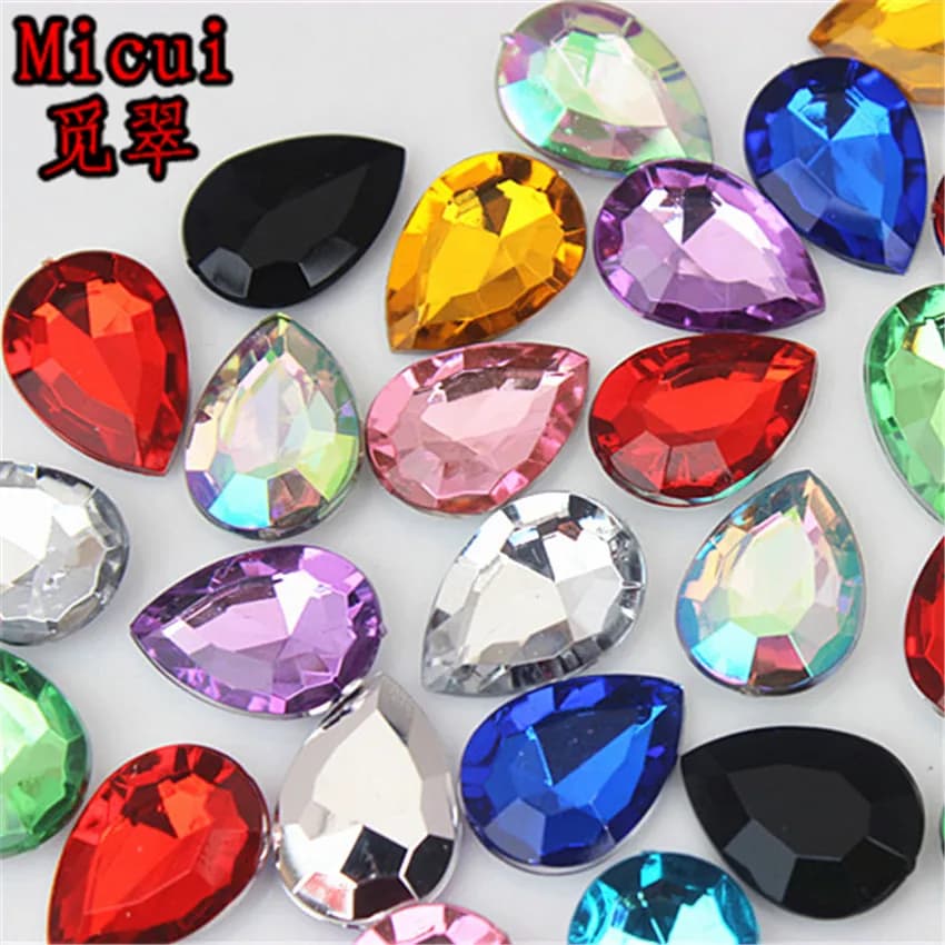 Micui 50 pz 13*18mm goccia Pointback acrilico strass cristallo perline acriliche fai da te per abbigliamento indumenti borse del telefono MC169