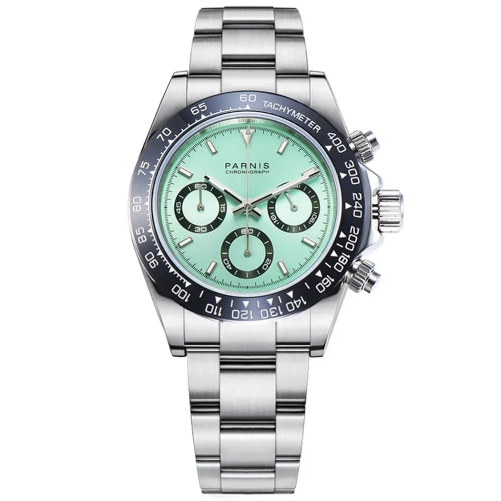 Parnis Commender Seriers Luminous Mens Stainless Steel Watchband Military Sport Chronograph Quartz Watch Wrist Watches