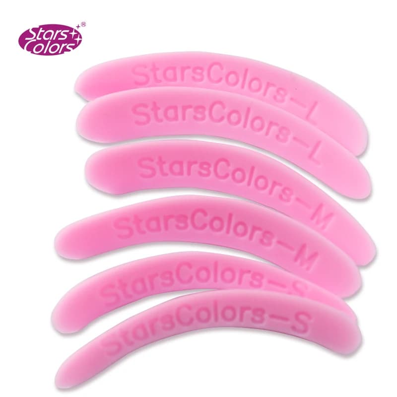 Aste per sollevamento ciglia Cuscinetti riutilizzabili per ciglia in silicone Plastica rosa SML 3 dimensioni per borsa
