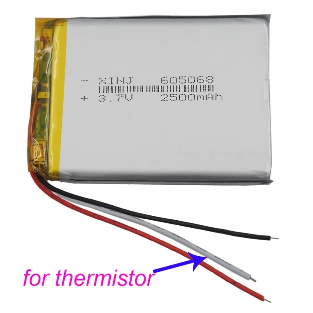 Batteria al litio ai polimeri di litio con termistore a 3 fili da 3,7 V 2500 mAh 9,25 Wh 605068 Per telecamera per auto E-Book PDA MID iPod Tablet PC portatile
