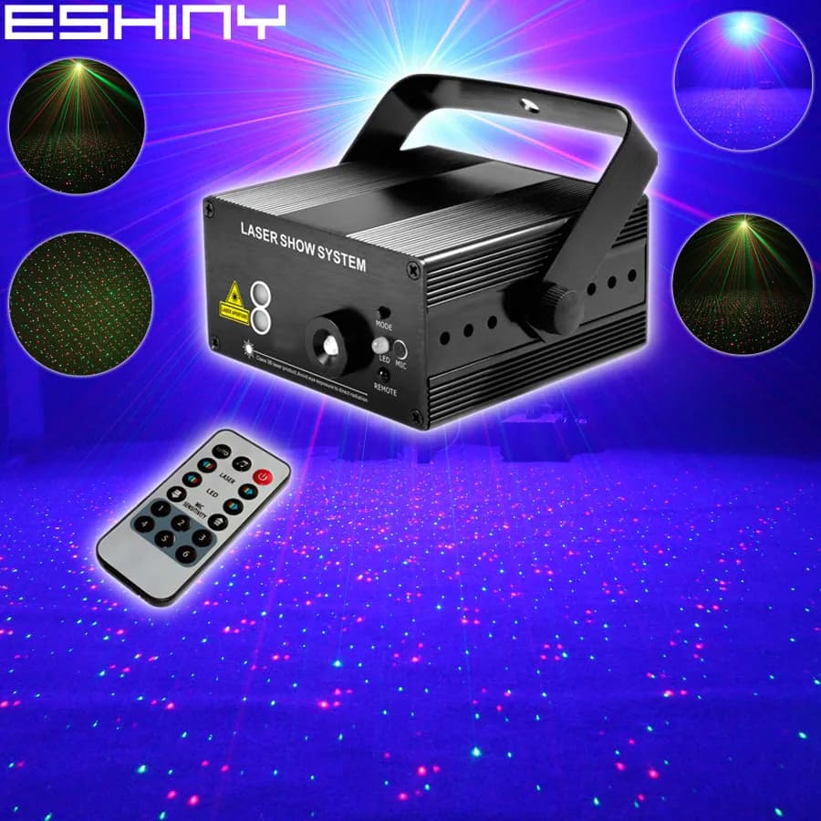 ESHINY Telecomando R&G Laser Full Stars Modello Proiettore Blu Led Bar DJ Dance Disco Famiglia Festa Effetto di illuminazione Spettacolo di luci T130D4