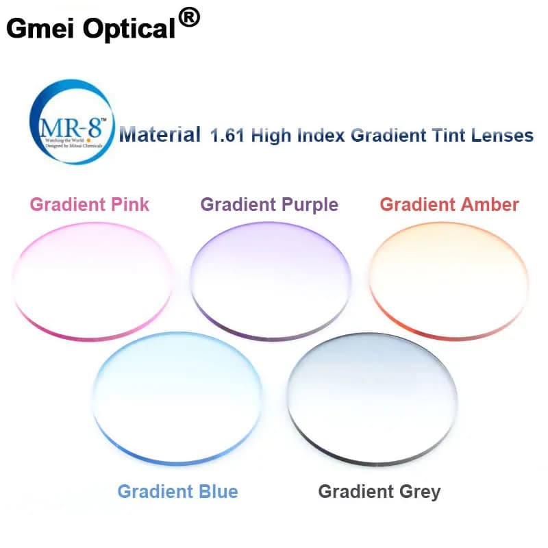 1.61 High Index MR-8 Super-Tough Radiation Protection Gradient Tint HMC EMI Anti UV Optical Lens For Rimless Sunglasses
