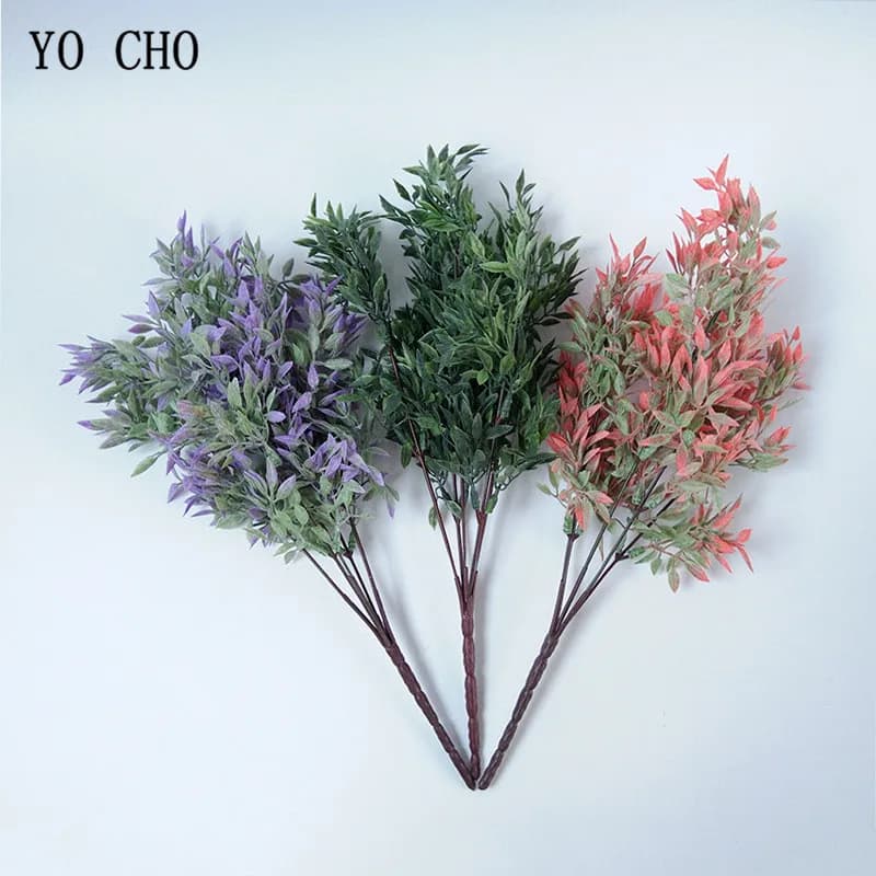 YO CHO Fiori Artificiali 5 Forchette 33 CM Plastica Foglia Verde Erba Pianta per Giardino Domestico Decorazioni per Feste di Nozze Piante di Simulazione