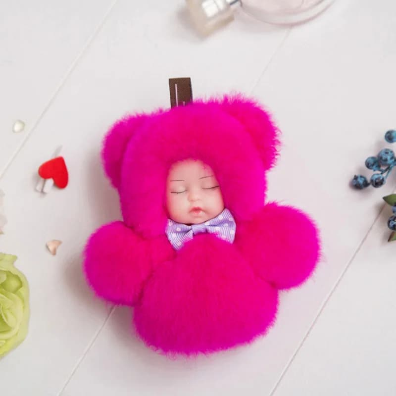 Soft real rabbit fur pompon sleeping keychain for kids women Rex rabbit fur doll keychain on bag keychain for auto gift toy for parties