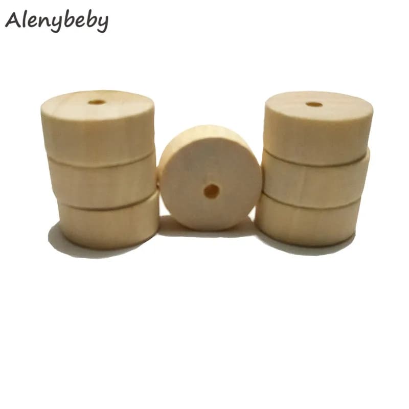 23mm Cylindrical Wooden Beads Teether Decorative Wood Wheel Beads DIY Baby Teether Beading Jewelry Accessories