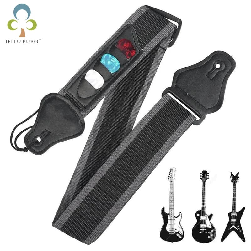 Tracolla per chitarra elettrica regolabile con 3 supporti per plettri Estremità in pelle PU Accessori per cintura per tracolla per chitarra acustica GYH