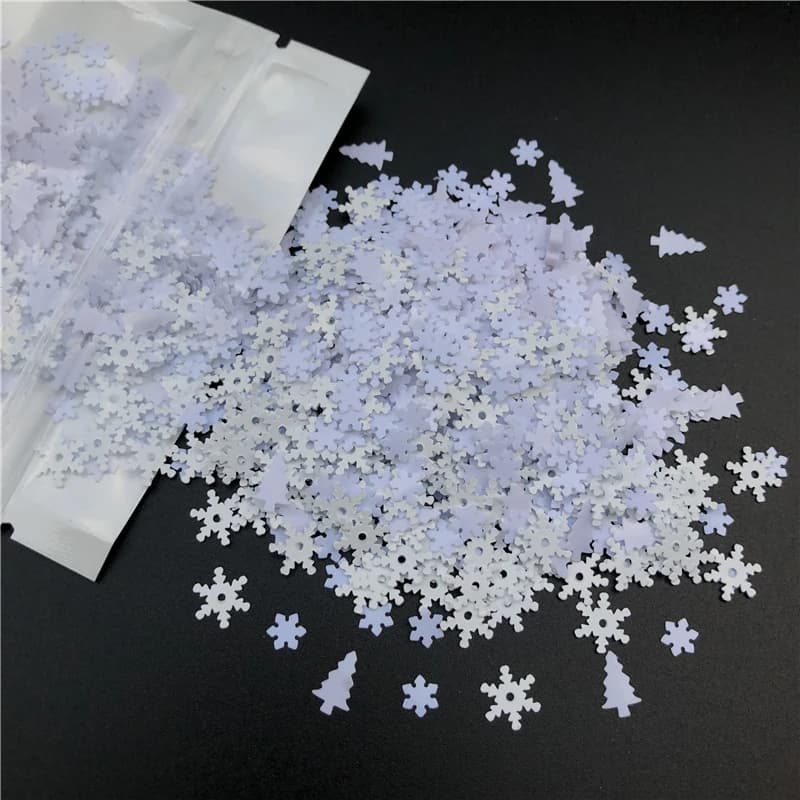 1 confezione Multi formato 5mm-19mm bianco fiocco di neve forma paillettes cucito artigianato decorazione natalizia bianco Navidad ornamenti fiore paillettes