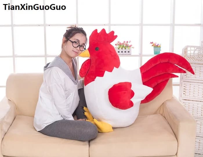 peluche ripiene grande 75 cm bel cartone animato pulcino gallo peluche bianco e rosso gallo bambola morbida che abbraccia cuscino regalo di compleanno s0833