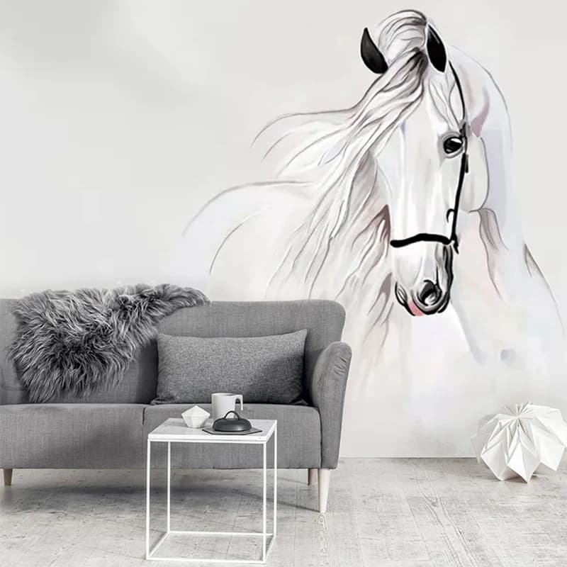 Personalizzato Foto Murale Carta Da Parati Per Pareti Camera Da Letto 3D Dipinto A Mano Cavallo Bianco Della Parete di Arte Astratta Pittura Living Room Decoration