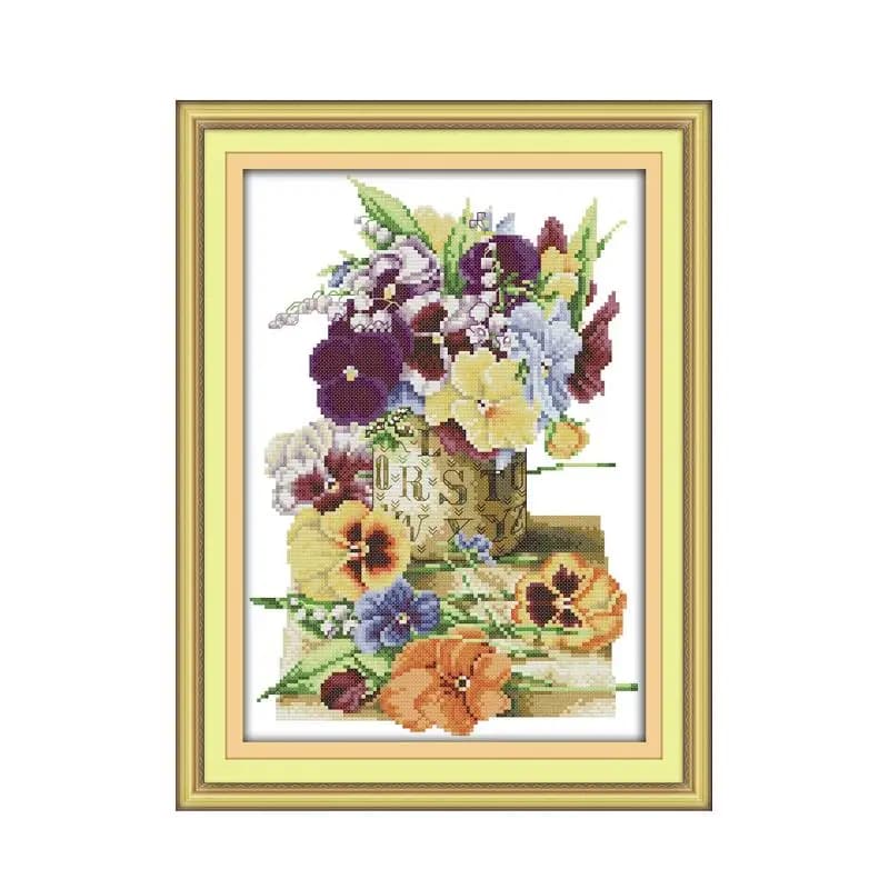 Punto croce 11CT 14CT Viola Viola Fiore Pianta Stampa Ricamato Panno Kit Da Cucito Cucito Commercio All'ingrosso Cinese Caratteristica Pittura