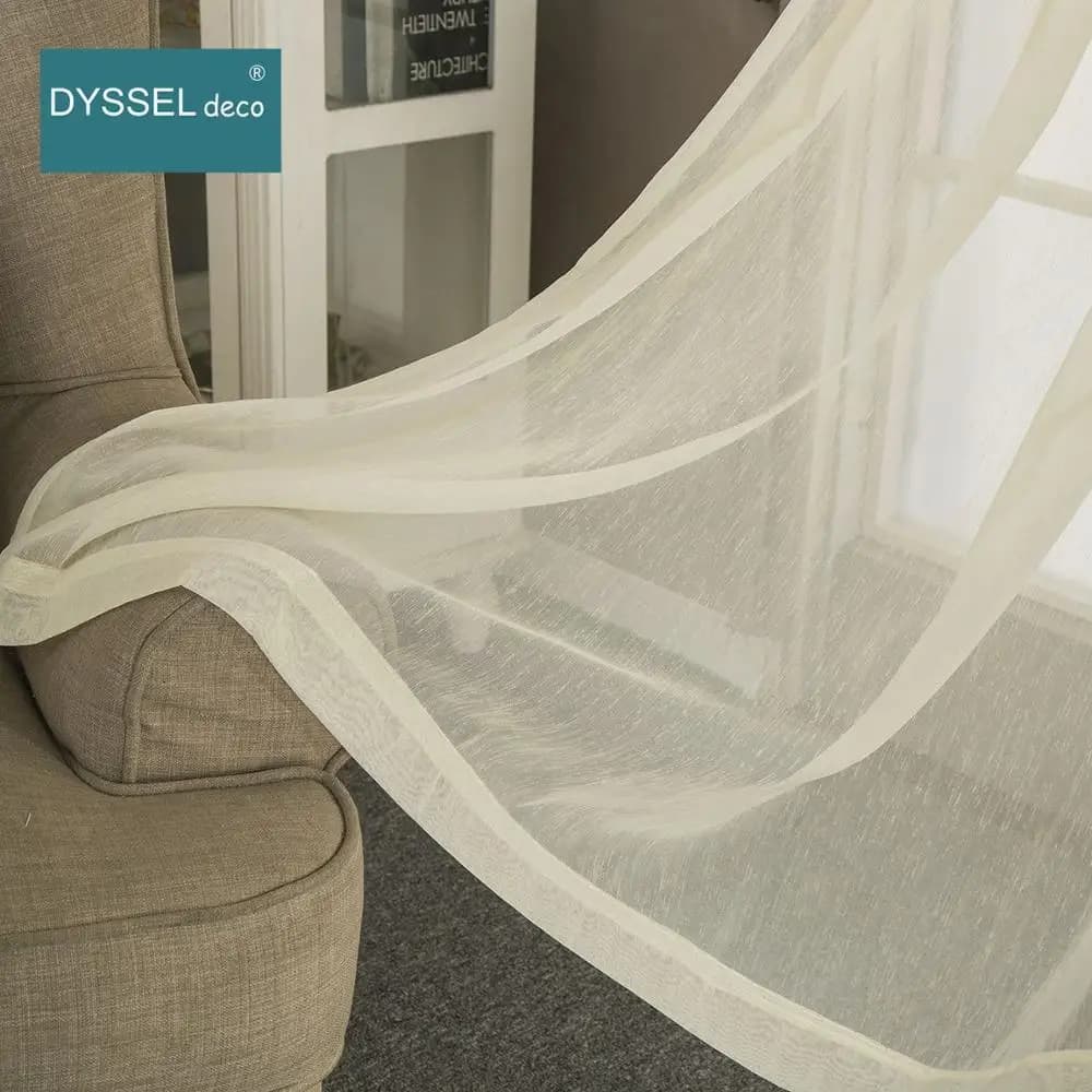 European Style Solid White Beige Sheer Curtains with Rod Pocket Grommet Top for Living Room Bedroom Window Home Deco Drape