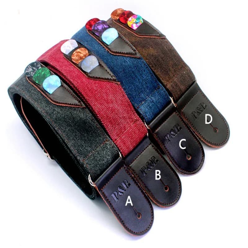 1Pcs P&P Leather Denim Guitar Straps With Pick Holder Bags Adjustable Length For Bass Acoustic Electric Guitar Accessories Parts