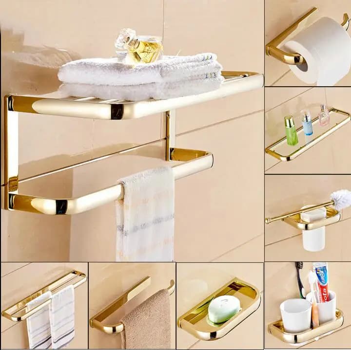Accessori per il bagno in oro Set di accessori per il bagno mensola per asciugamani portasciugamani porta carta gancio in tessuto