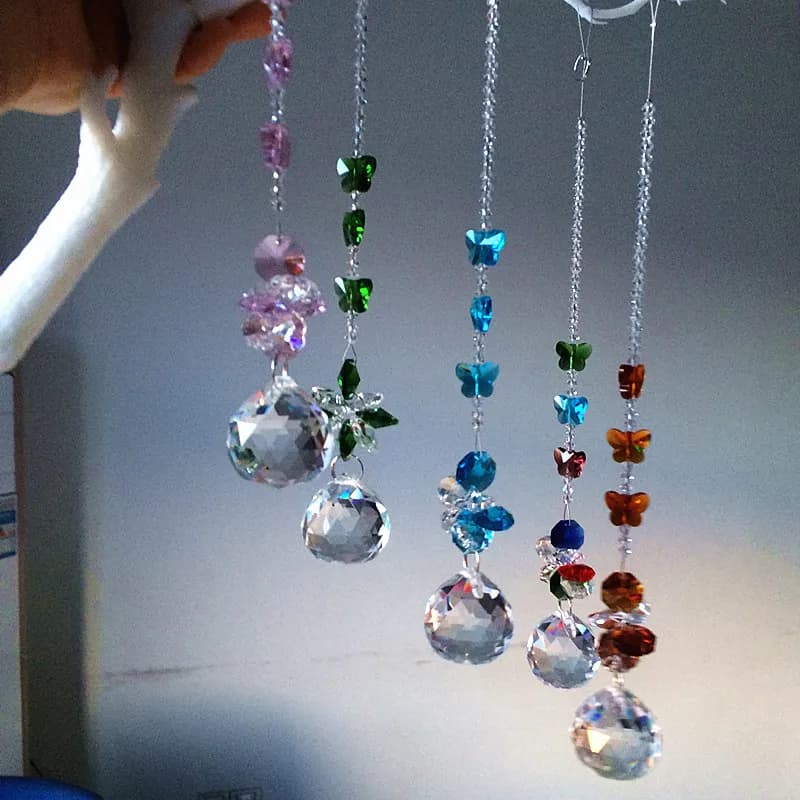 Crystal Ball Pendant Accessories Colorful Butterfly And Octagonal Hanging Nice Drop Pendant Suncatcher Parts Wedding Home Decor