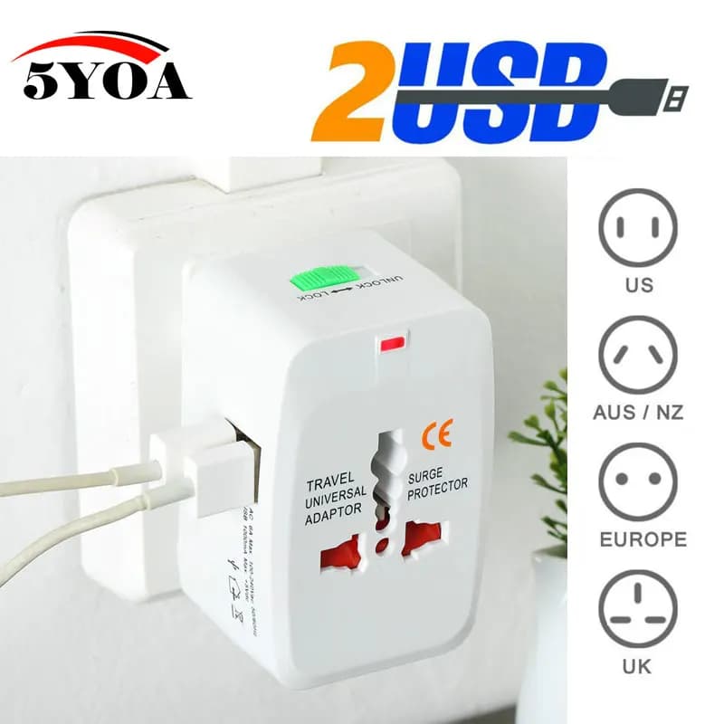 5YOA Spina elettrica Adattatore presa di corrente Convertitore caricabatterie universale da viaggio internazionale EU UK US AU Opzione USB