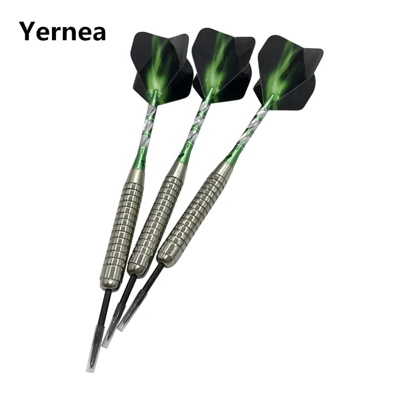Yernea Set di 3 Freccette in Acciaio con Punta Affilata, 22g, Verdi, Standard, per Giochi Sportivi Indoor