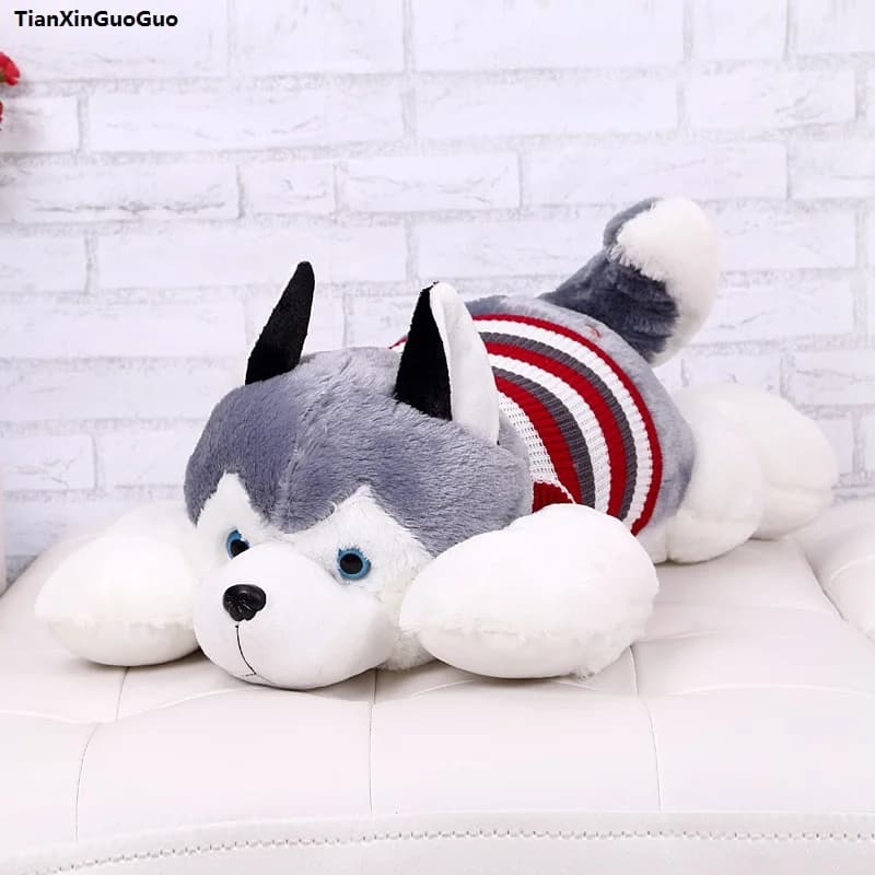 stuffed toy large 65cm lovely prone husky plush toy soft doll throw pillow birthday gift s1056