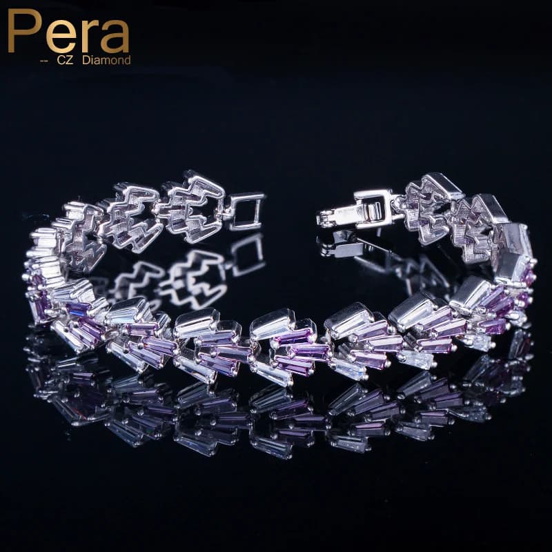 Pera Donne di Modo Quotidiano Del Partito Dei Monili di Grande Baguette Forma Quadrata Mystic Viola di Pietra di Cristallo di Colore Argento Braccialetti Con Ciondoli B140