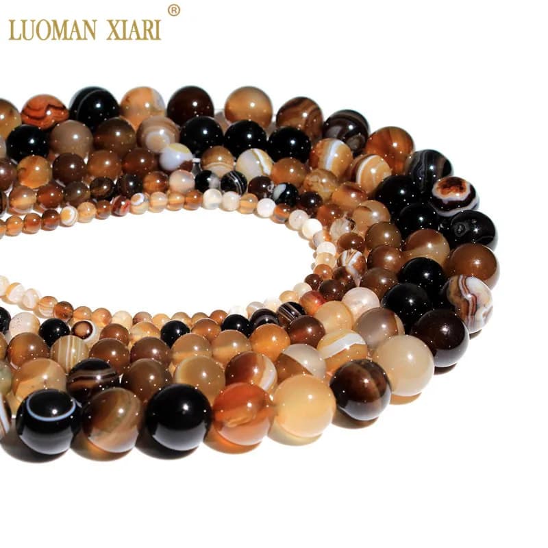 Wholesale Natural Brown Coffee Striped Agate Loose Round Stone Spacer Beads for Jewelry Making DIY Bracelet Earrings Charms