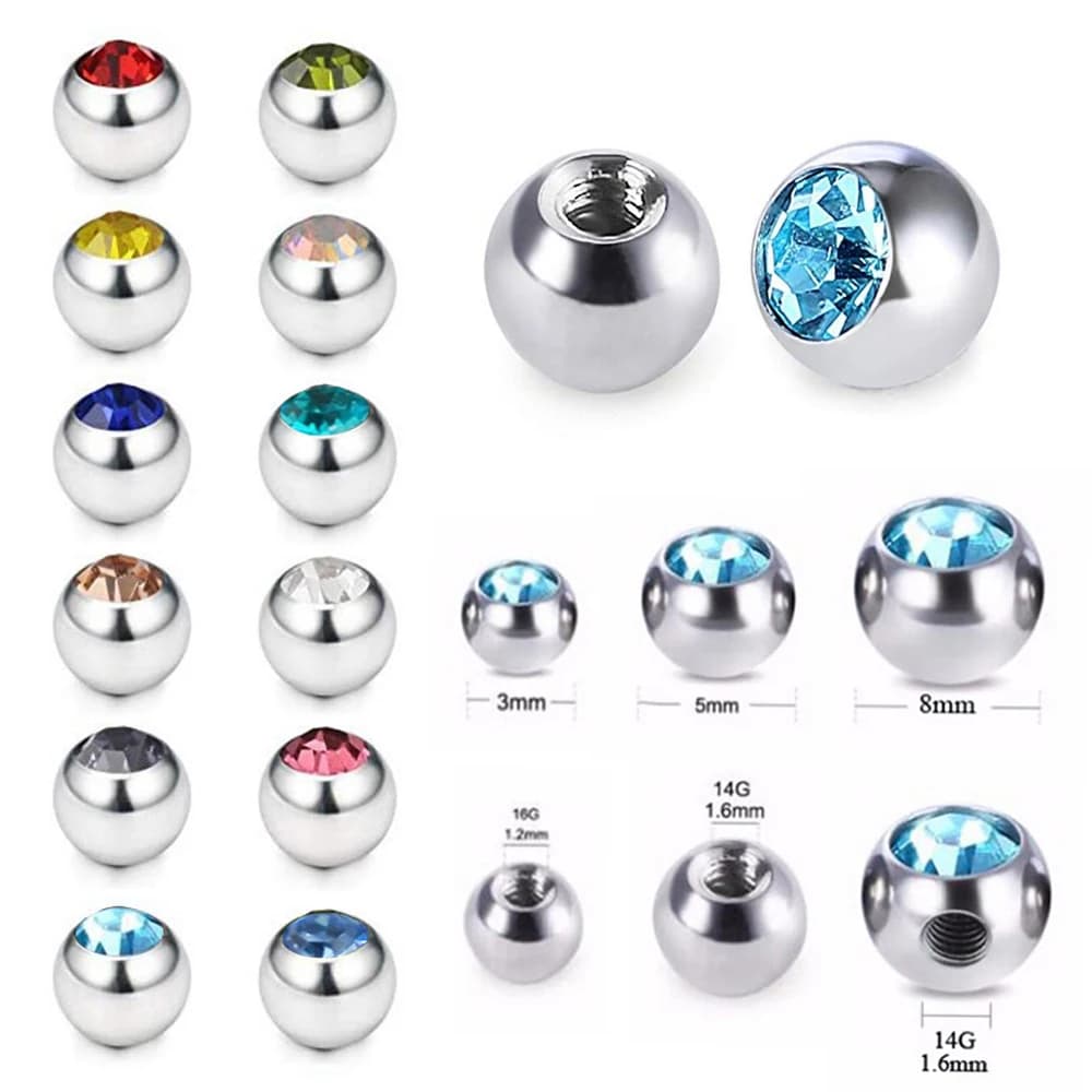 60pcs Dell'acciaio Inossidabile DELLA CZ di Cristallo Foro per Vite di Ricambio Balls 16g e 14g Lingua Bilanciere Lip Anello di Orecchio pancia Piercing Sopracciglio Gioielli