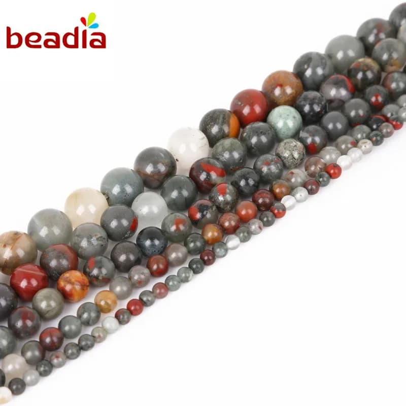 Diametri 4/6/8/10/12mm Dimensioni del Foro 1mm 32-95 pz/borsa Naturale bloodstone Perline di Pietra Per DIY Del Braccialetto Della Collana Monili Che Fanno