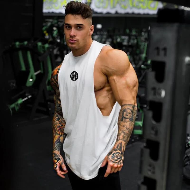 Muscleguys Canottiere da allenamento per uomo Fitness Bodybuilding Abbigliamento Bracciali a taglio basso Canottiere muscolari Canottiere da uomo Activewear Tank