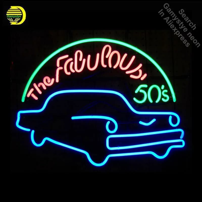 Insegna al neon per Fabulou anni '50 Lampadine al neon per auto d'epoca blu Display Sig Luce al neon fatta a mano in vero tubo di vetro in vendita lampade fluorescenti