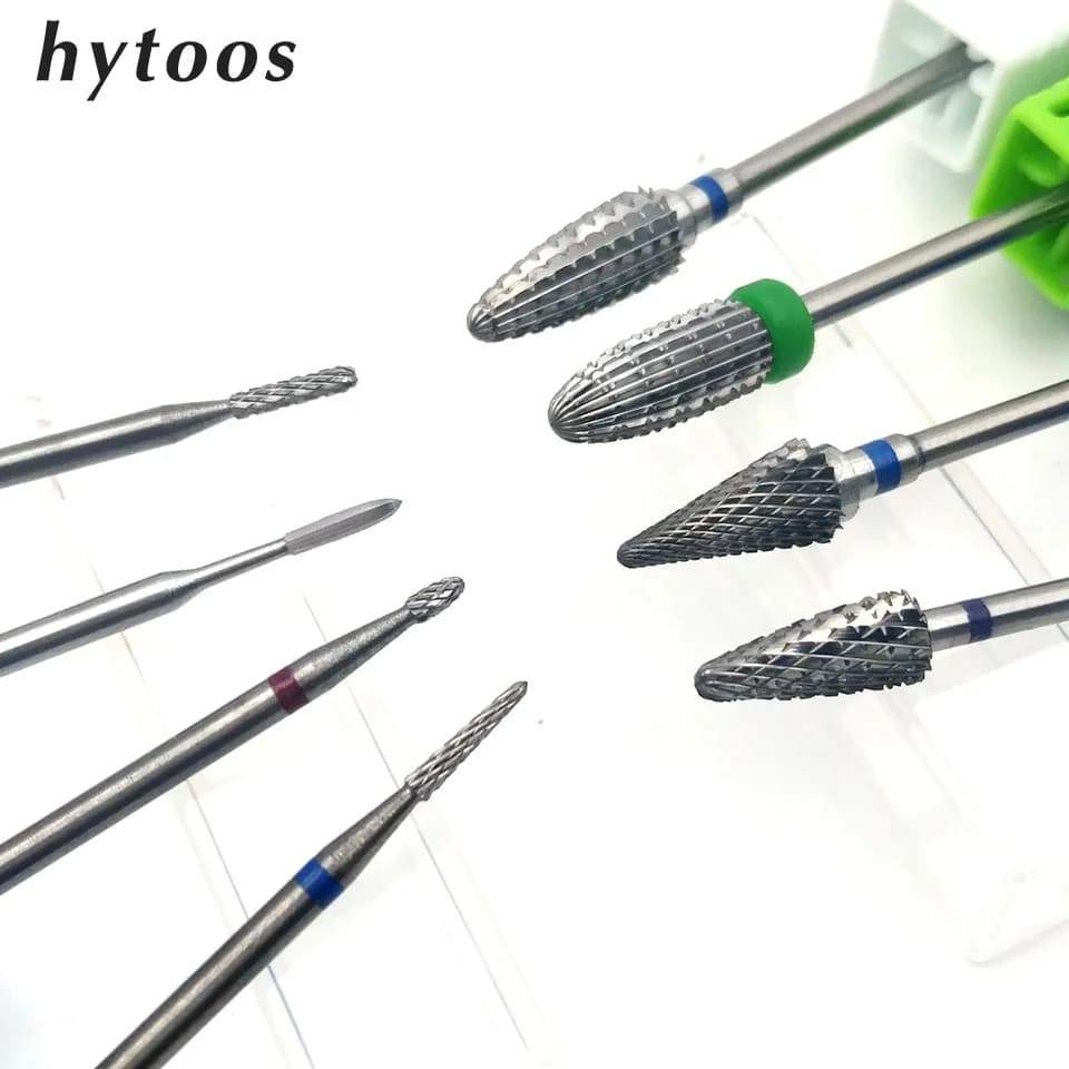 HYTOOS 1PCS Carburo di Tungsteno Burr Punta da trapano per unghie 3/32 "Bits Per Accessori per trapano per manicure Fresa Strumenti per nail art