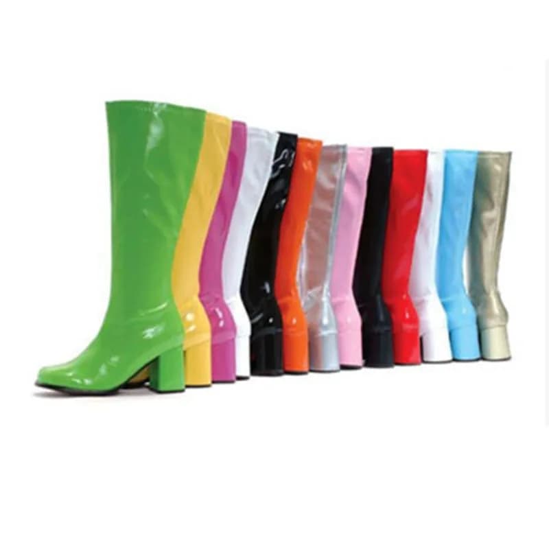 Women's Knee Boots in Green Patent Leather Fruit with Medium Lock, Side Hinge, Bright Colors, Perfect for Every Occasion, Stage Boots