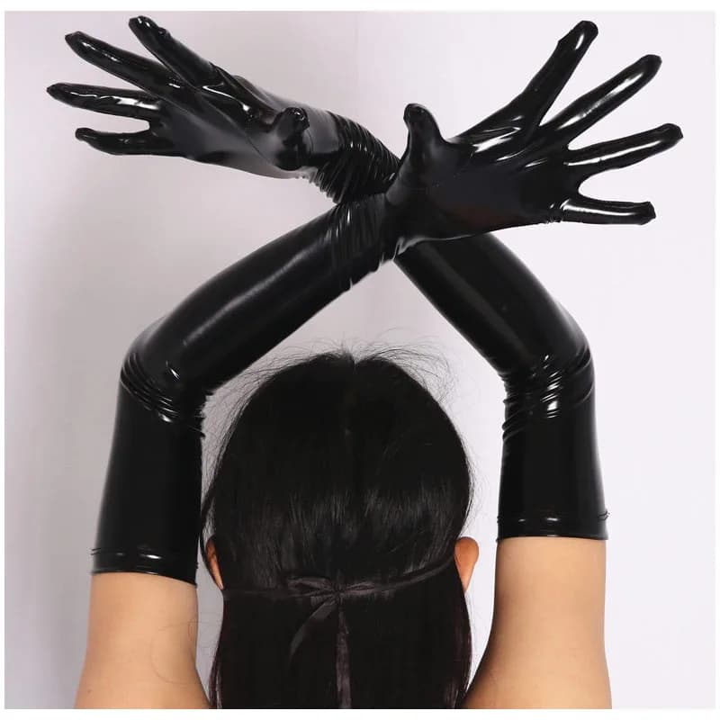 Plus Size Wetlook PVC Lattice PU Guanti in ecopelle Guanto lungo lucido Punk Hip-pop Jazz Club Wear Costumi Cosplay Guanto Luvas