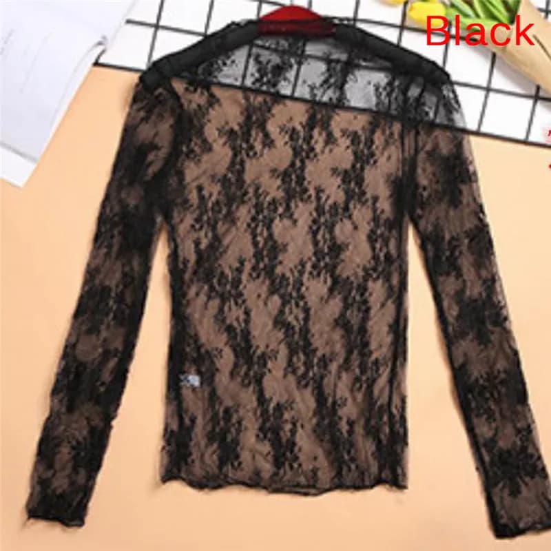 Sexy Della Maglia Magliette E Camicette Harajuku Vedere Attraverso T-Shirt Scava Fuori Trasparente Manica Lunga Canottiera di Base Netto Magliette E Camicette Club Cuore Star