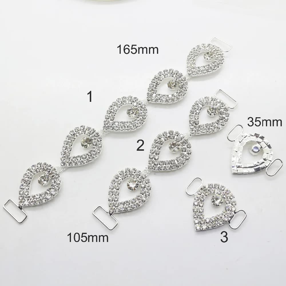 2 pz/set connettori Bikini con strass di cristallo a forma di goccia in stile 3/rinforzo con fibbia di catene piatte decorazione di abbigliamento in metallo