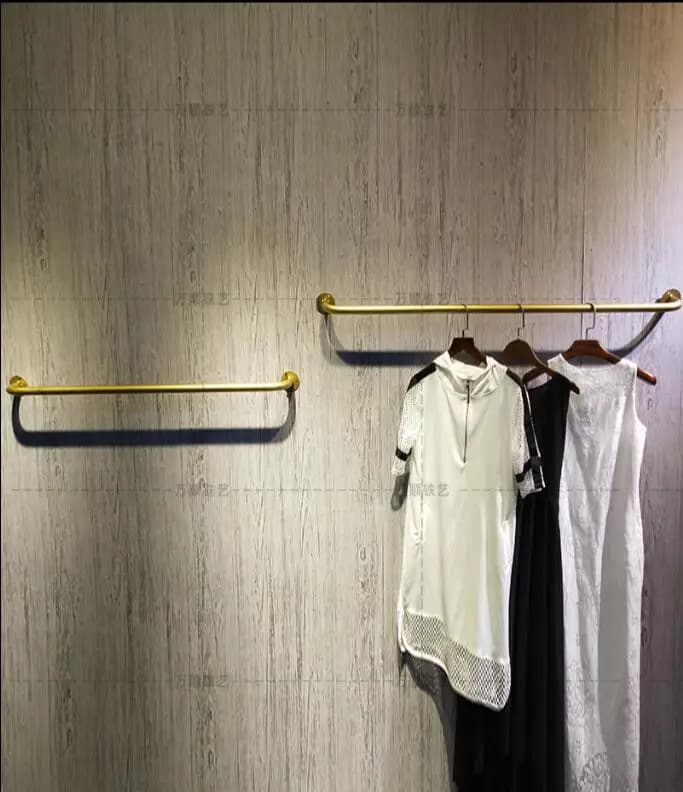 Espositore per negozio di abbigliamento, parete superiore, appendiabiti da appendere in oro, appendiabiti da parete
