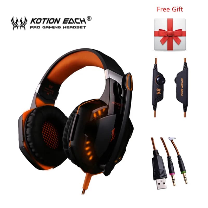 KOTION every Stereo headphones of the game headphone hi-fi G2000 with the Mic led the player's light headphone for the PC computer player's XBOX PS4