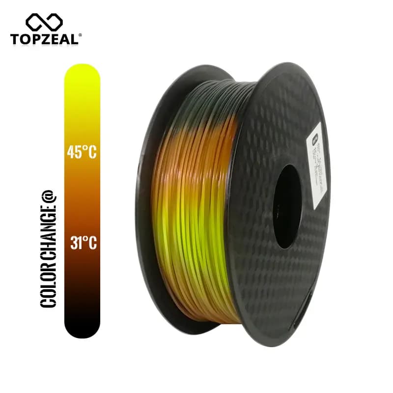 TOPZEAL 3D Printer Filament Lavas in Color at Temperature Change Tri PLA, from Black to Red to Yellow, 1KG 1.75mm with Tolerance/-0.05mm