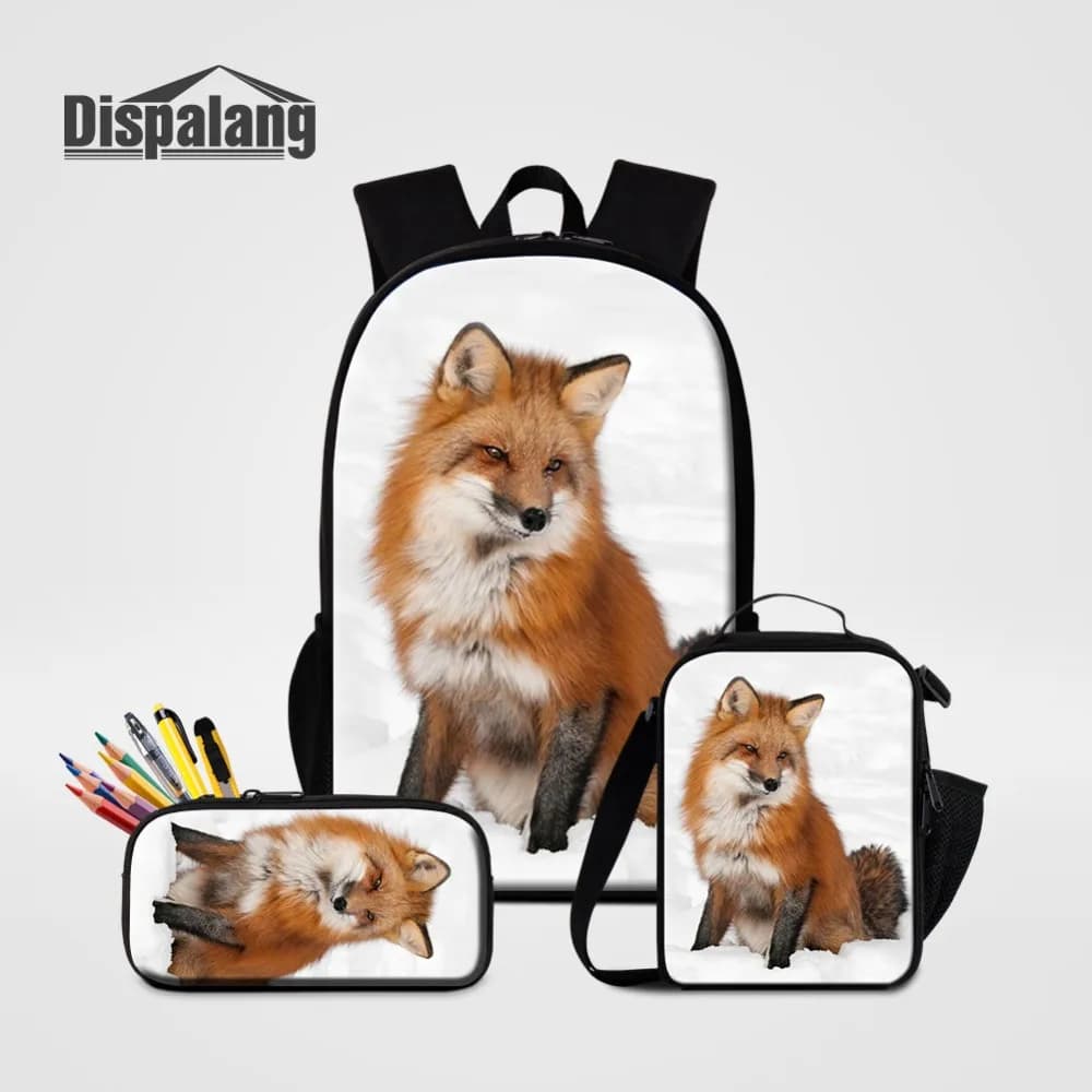 Animal Fox Print School Backpack for Boys Primary Food Lunchbox Children's Pencil Case Teens Bookbag Customizable Kids' Bag