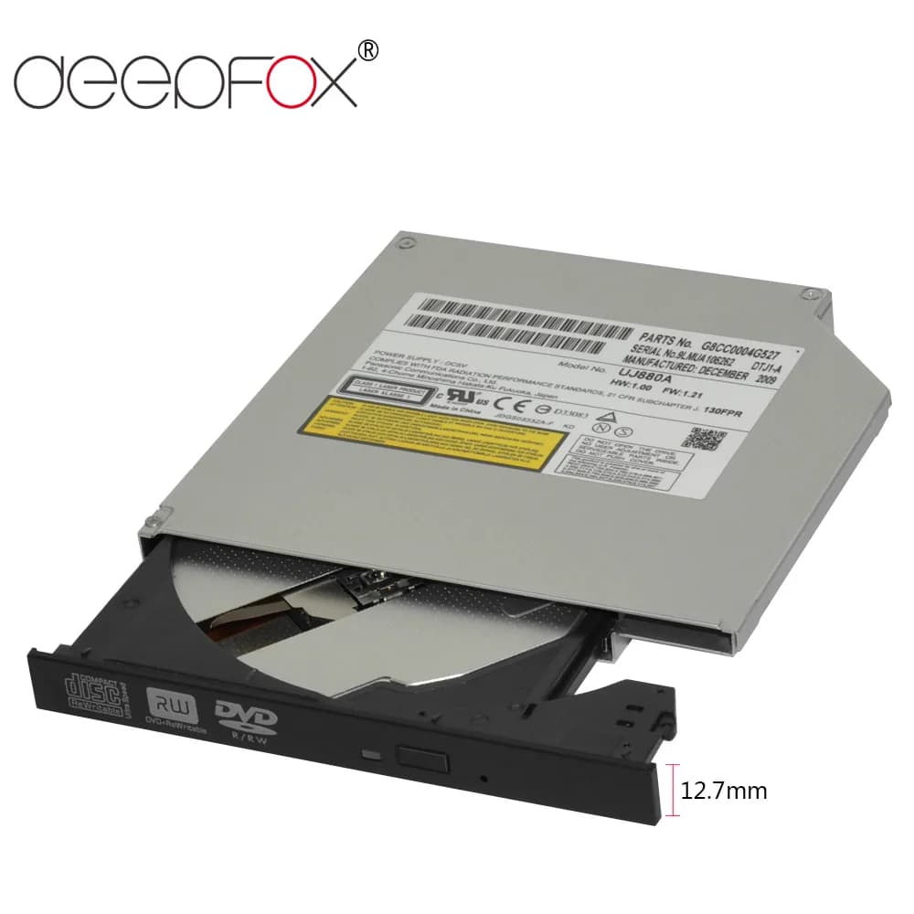 DeepFox 12.7mm DVD ROM Unità ottica CD/DVD-ROM Lettore CD-RW Masterizzatore Lettore portatile sottile Registratore per laptop con pannello