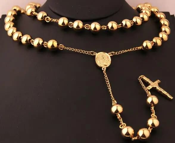 Collana con rosario alla moda in acciaio inossidabile con sfera da 8 mm, catena da 30''+5''