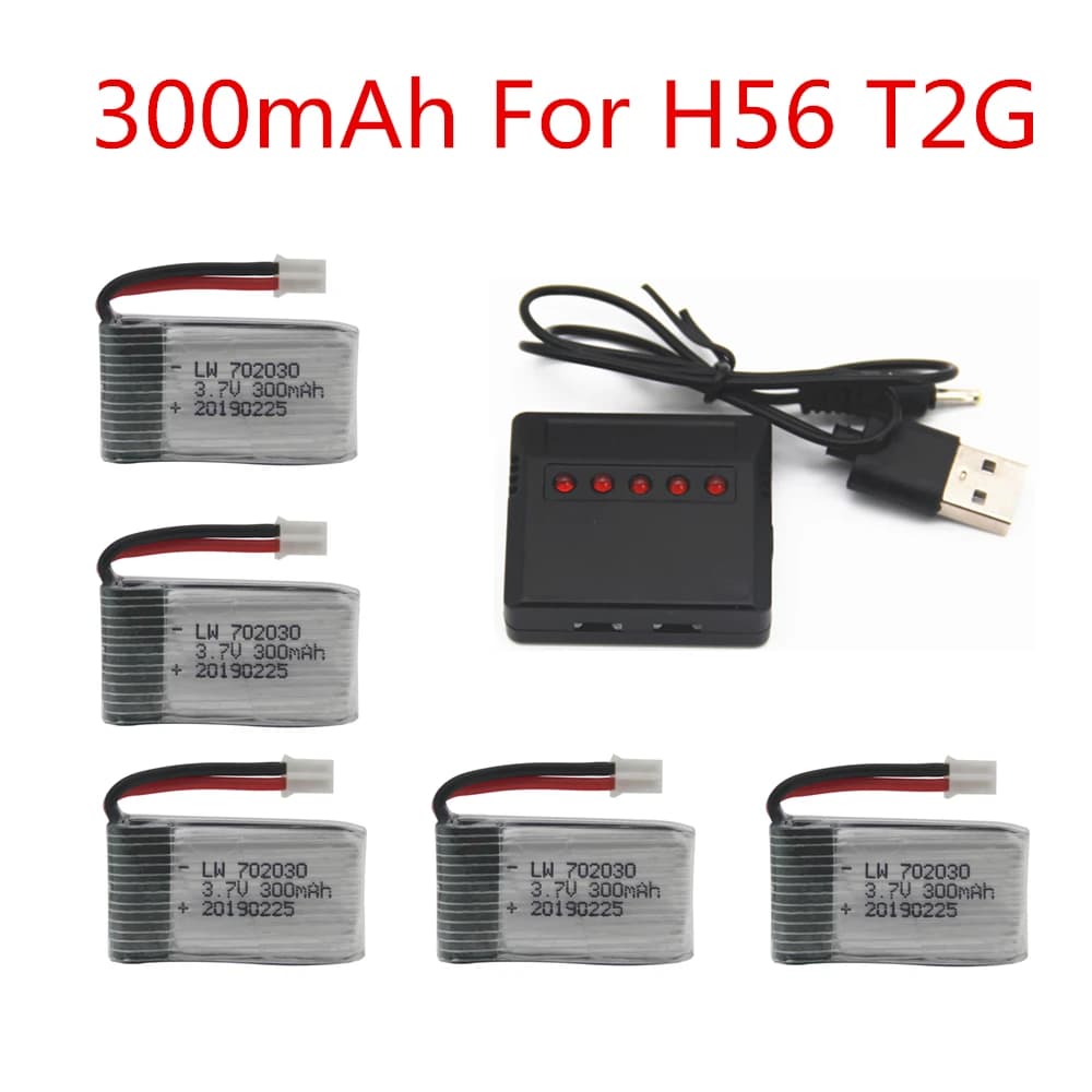 Batteria T2G H56 batteria Lipo 3.7V 300mAh per batteria Drone H56 T2G per batteria Lipo RC Quadcopter e caricabatterie 5in1