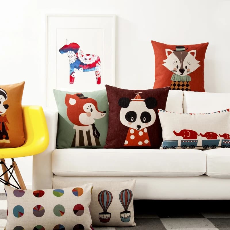 Nordic circus cute cartoon animal fox pillow red blue decorative pillow for the house office sofa pillow