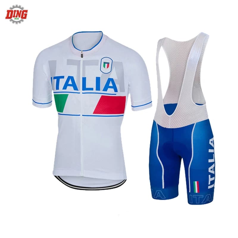 Italy TEAM ITALIA NEW white cycling jersey set ropa men's cycling short sleeve team bike wear jersey set shorts with straps Gel Pad MTB