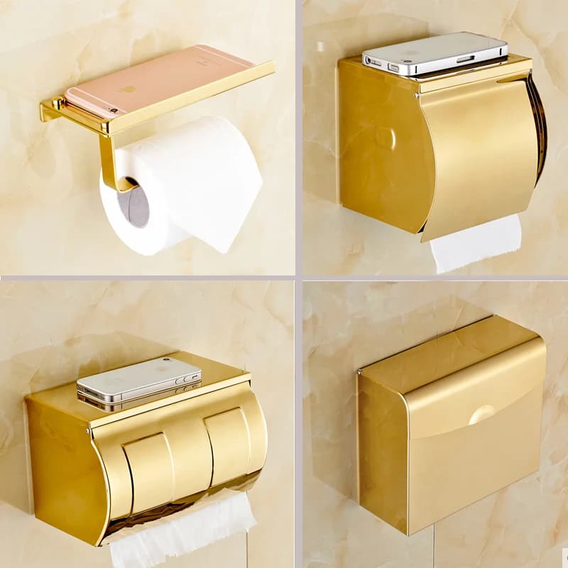Bagno In Acciaio Inox di Carta Supporto Del Telefono con Mensola del Bagno Telefoni Cellulari E Smartphone Asciugamano Oro Cremagliera Portarotolo di Carta Scatole di Tessuto