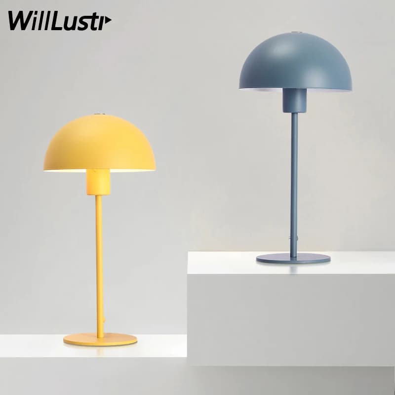 Lampada da Tavolo in Metallo Colorato - Paralume in Ferro Rosa, Giallo, Blu per Camera da Letto, Soggiorno, Comodino, Scrivania