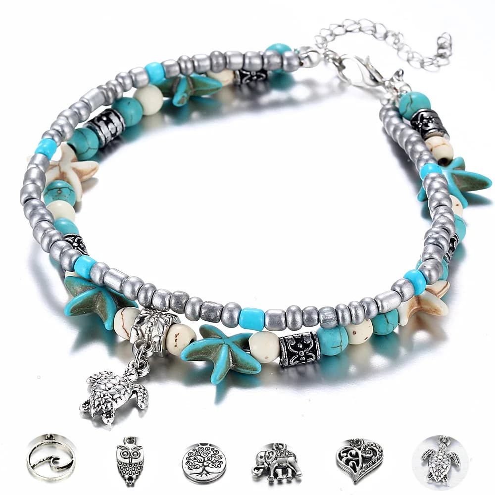 Bohemian anklet for women Shell Starfish Turtle Tree of Life sandals with elephant barefoot shoes Beach ankle bracelet jewelry for feet