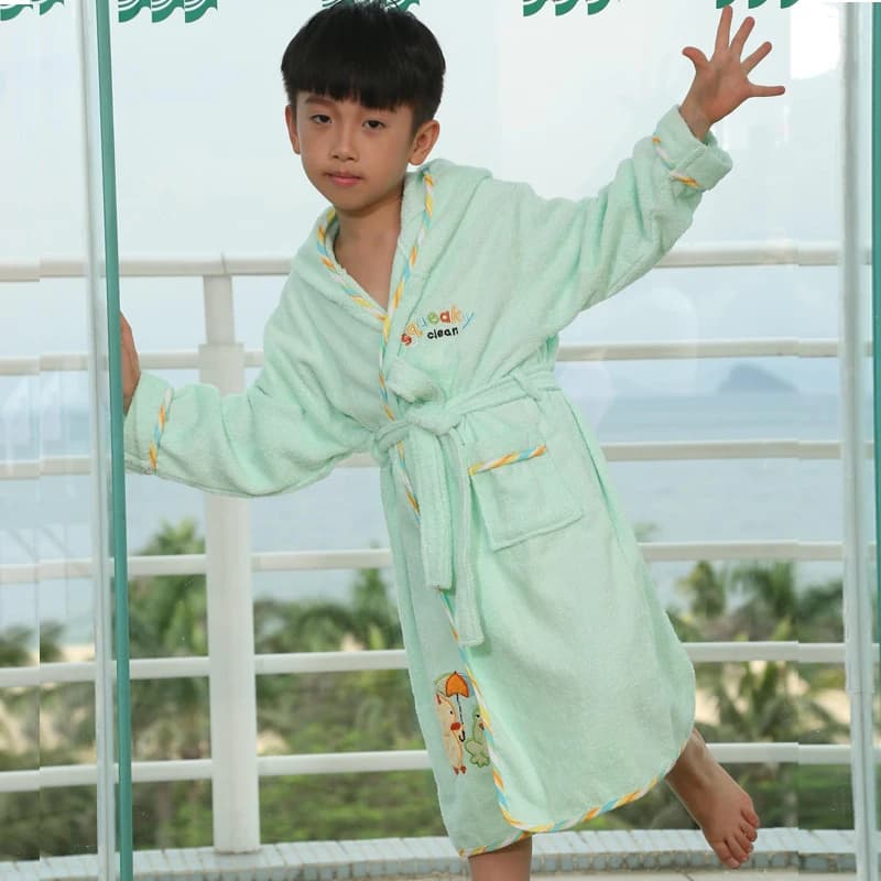 Summer Bathrobes Kids Big Boys 100% Cotton Hooded Pajamas Spring Summer Autumn Warm Sleepwear Mother Robe Cartoon Robes