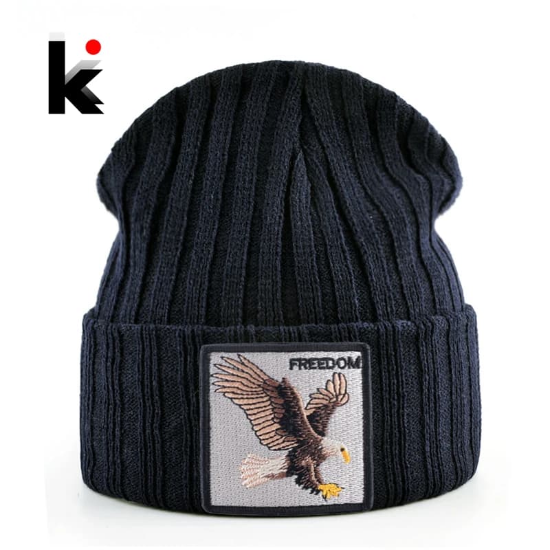 Berretti SKullies lavorati a maglia Uomo Cappello solido Hip Hop con ricamo Aquila Patch Doppio strato Cofano lavorato a maglia Donna Streetwear Kpop Gorras