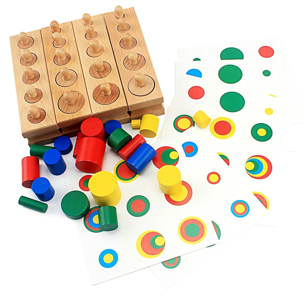 Giocattoli educativi in legno Montessori per bambini Set di blocchi cilindrici con presa colorata per bambini Giocattolo educativo per l'apprendimento precoce in età prescolare