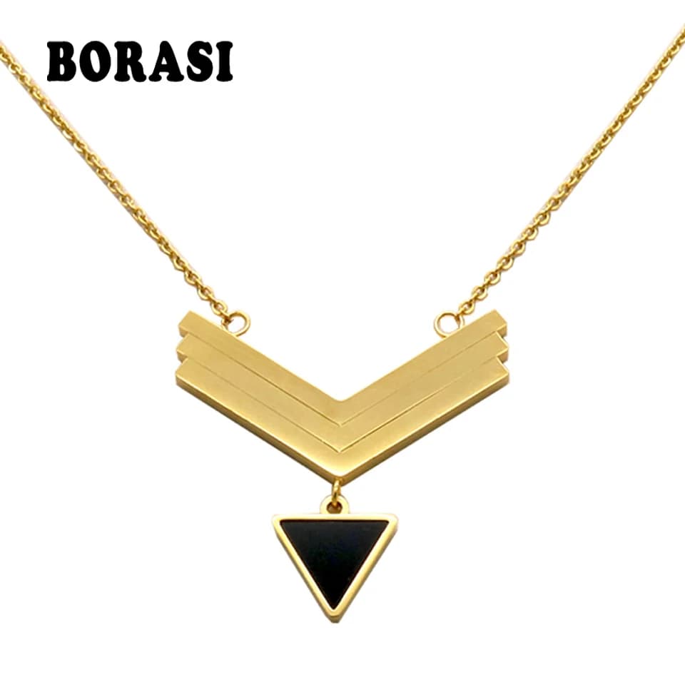 Pendente Della Collana di Modo caldo In Acciaio Inox Collane Dichiarazione Triangolo Freccia Pendenti con gemme e perle Della Catena A maglia Per Le Donne Del Regalo Del Partito
